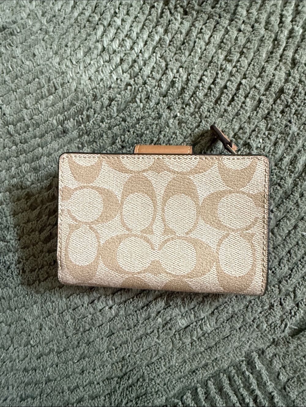 Coach Beige Signature Canvas Compact Wallet with Leather Snap - Picture 2 of 5